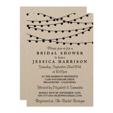 Black String Lights On Rustic Kraft Bridal Shower Invitations