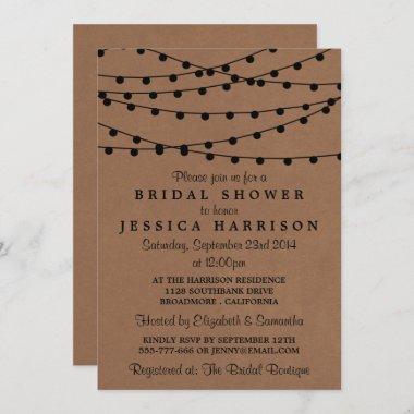 Black String Lights On Rustic Kraft Bridal Shower Invitations