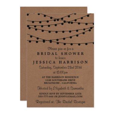 Black String Lights On Rustic Kraft Bridal Shower Invitations