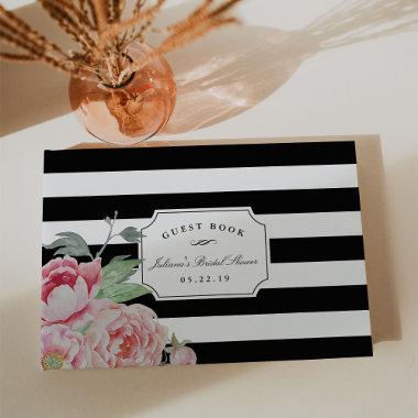 Black Stripe & Antique Peony Bridal Shower Guest Book