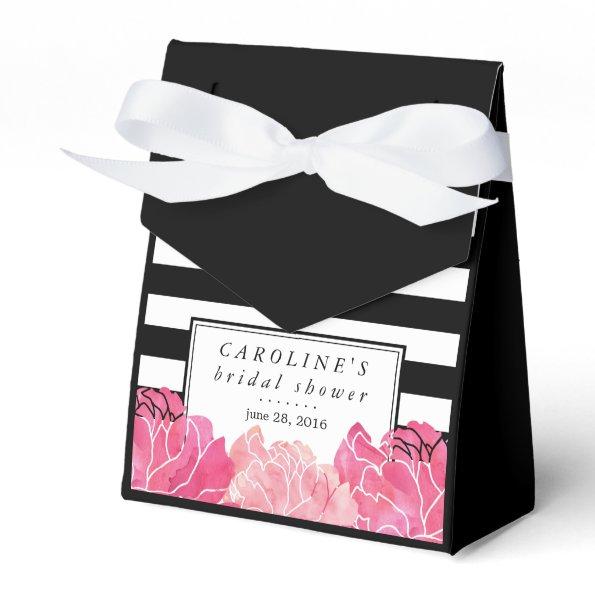 Black Stripe & Pink Peony Bridal Shower Favor Box