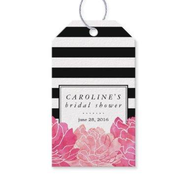 Black Stripe & Pink Peony Bridal Shower Gift Tags