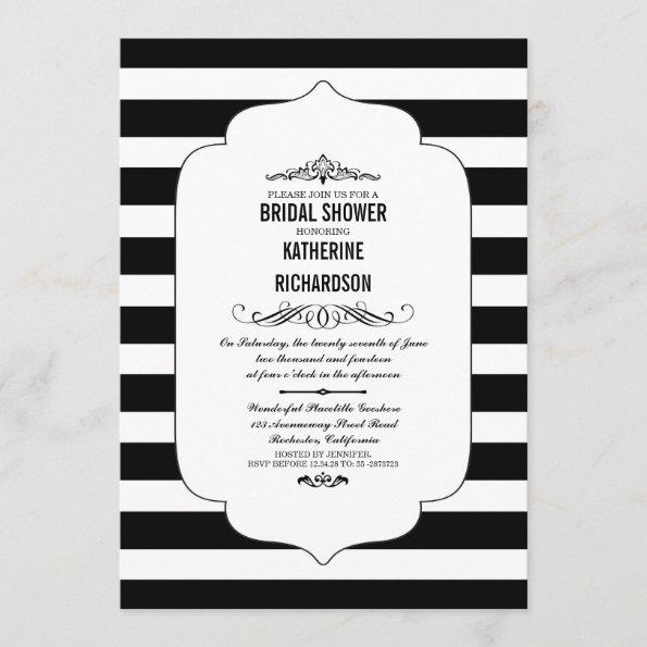 Black Stripes Ascot Chic Bridal Shower Invites