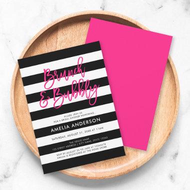 Black Stripes Pink Brunch & Bubbly Bridal Shower Invitations