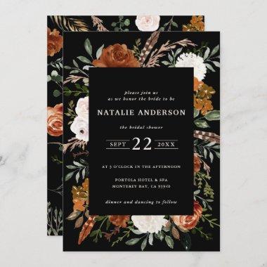 Black terracotta floral rustic bridal shower Invitations