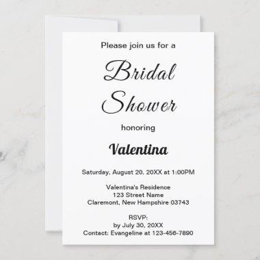 Black Texts on White Background Bridal Shower Invitations