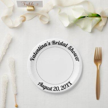 Black Texts on White Background Bridal Shower Paper Plates