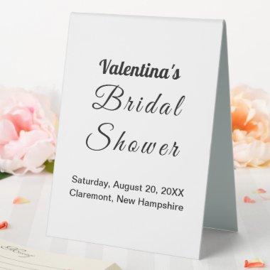 Black Texts on White Background Bridal Shower Table Tent Sign