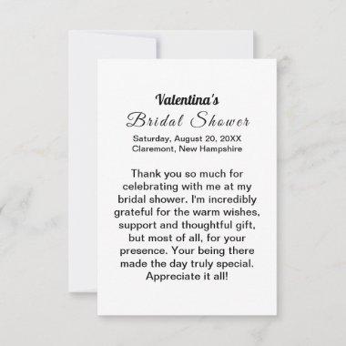 Black Texts on White Background Bridal Shower Thank You Invitations