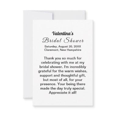 Black Texts on White Background Bridal Shower Thank You Invitations