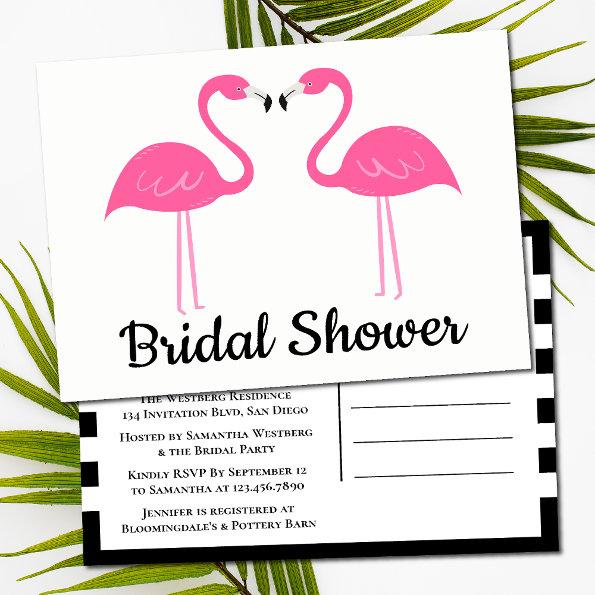 Black Tropical Beach Pink Flamingo Bridal Shower Invitation PostInvitations
