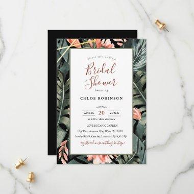Black Tropical Floral Bridal Shower Invitations