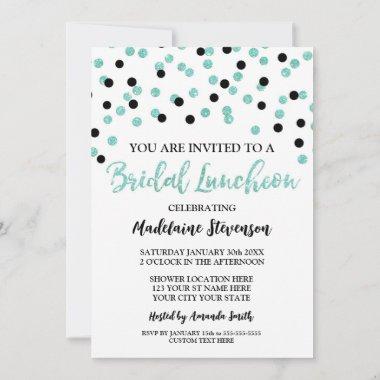 Black Turquoise Confetti Bridal Lunceon Invitations
