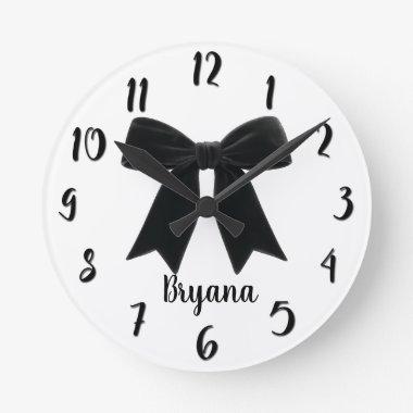Black Velvet Bow Elegant Posh Trendy Round Clock