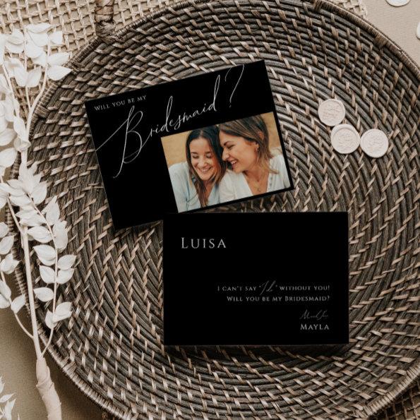 Black Whimsical Script Photo Bridesmaid
