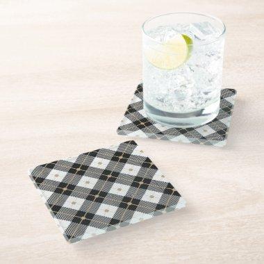 Black White and Gold Buffalo Plaid Glass Coaster