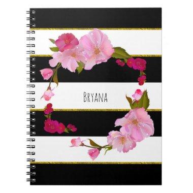 Black White and Gold Modern Floral Chic Glam Notebook