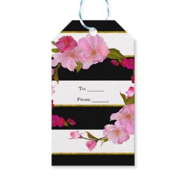 Black White and Gold Modern Floral Chic Glam Party Gift Tags