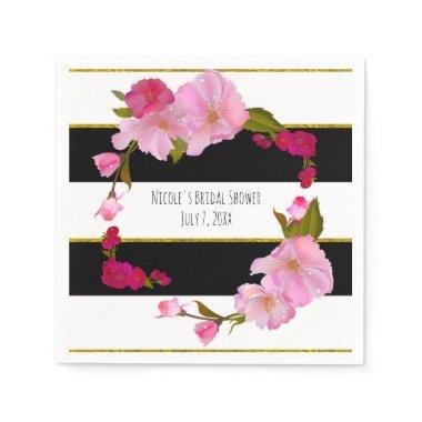 Black White and Gold Modern Floral Chic Glam Party Paper Napkins
