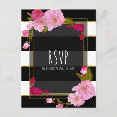 Black White and Gold Modern Floral Chic Glam RSVP Invitation PostInvitations