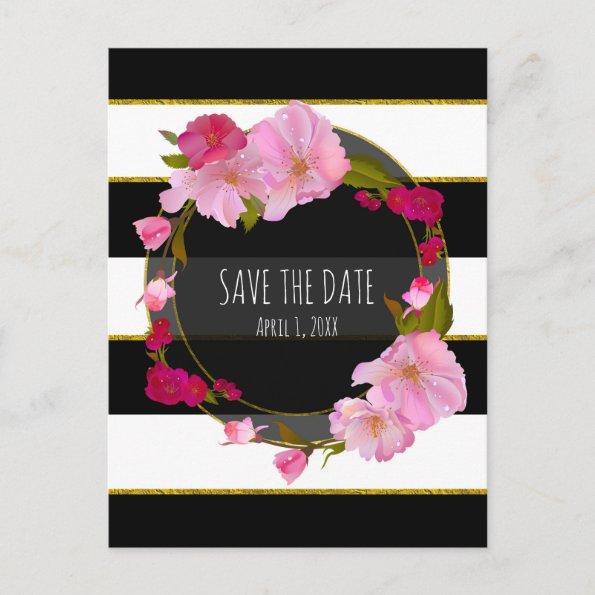 Black White and Gold Modern Floral Save The Date Announcement PostInvitations