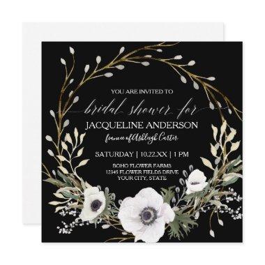 Black White Anemone Eucalyptus Greenery Bridal Tea