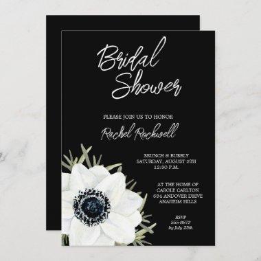 Black White Anemones Floral Bridal Shower Invitations
