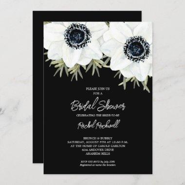 Black White Anemones Floral Bridal Shower Invites
