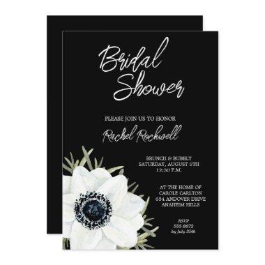 Black White Anemones Floral  Invites