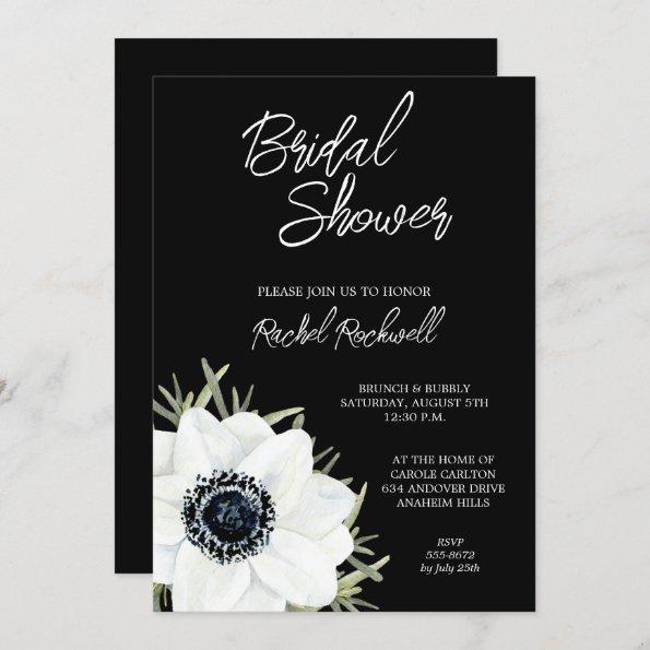 Black White Anemones Floral Bridal Shower Invites