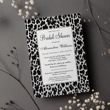 Black white animal glitter print bridal shower Invitations