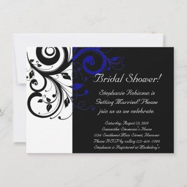 Black, White, Blue Swirl Bridal Shower / General Invitations