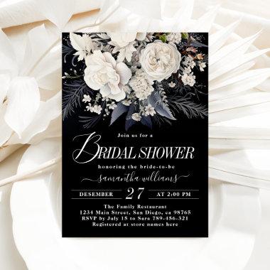 Black & White Boho Winter Wildflower Bridal Shower Invitations