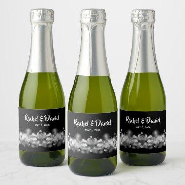 Black & White Bokeh Blurred Lights Mini Sparkling Wine Label