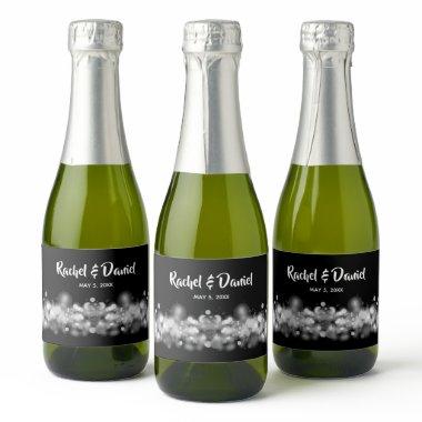 Black & White Bokeh Blurred Lights Mini Sparkling Wine Label