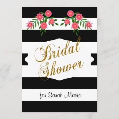 Black & White Bridal Shower | Pink Flowers Invitations