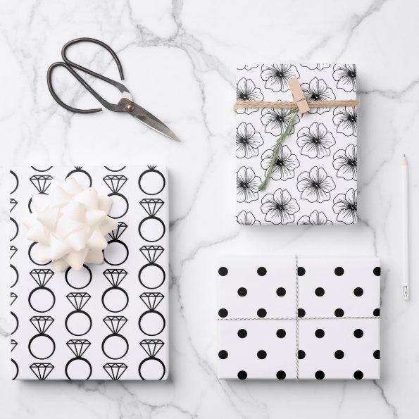 Black & White Bridal/Wedding Shower Wrapping Paper Sheets