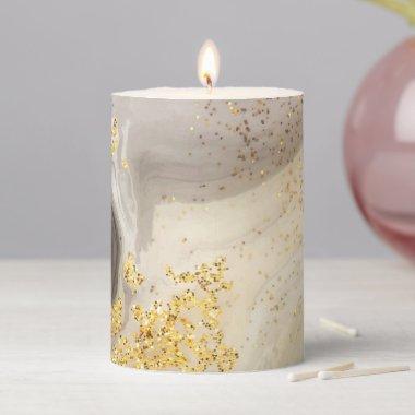 Black White Brown Grey Gold Glitter Marble Agate Pillar Candle