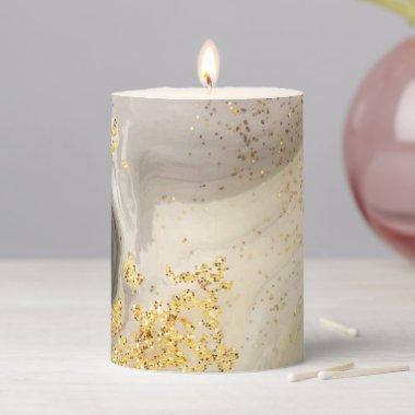 Black White Brown Grey Gold Glitter Marble Agate Pillar Candle