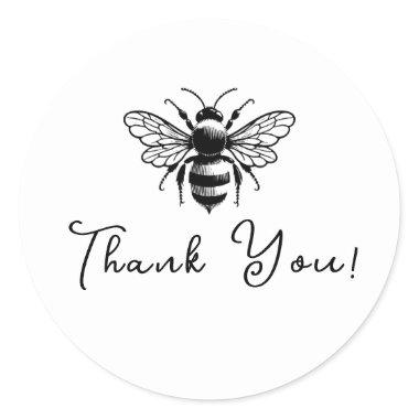 Black & White Bumble Bee Minimal Classic Round Sticker