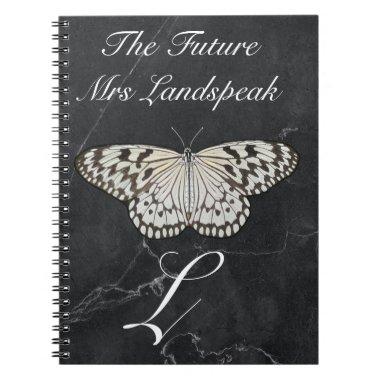 Black & White Butterfly on Black Marble Stone Notebook