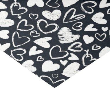 Black White Chalk Heart Pattern Valentine's Day Tissue Paper