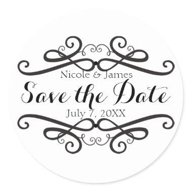 Black & White Classic Vintage Save the Date Classic Round Sticker
