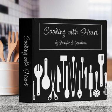 Black & White Cooking with Heart Couples Recipe 3 Ring Binder