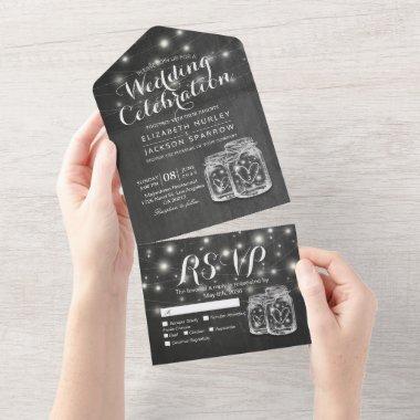 Black White Couple Mason Jar String Lights Wedding All In One