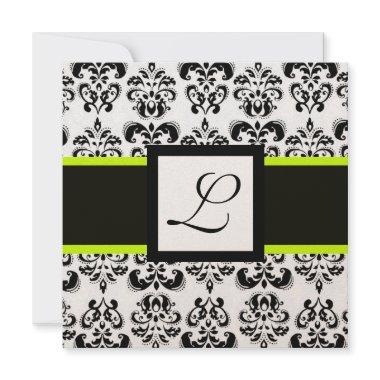 BLACK WHITE DAMASK MONOGRAM Champagne Metallic Invitations