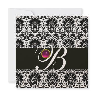 BLACK WHITE DAMASK MONOGRAM Pink Fuchsia Amethyst Invitations