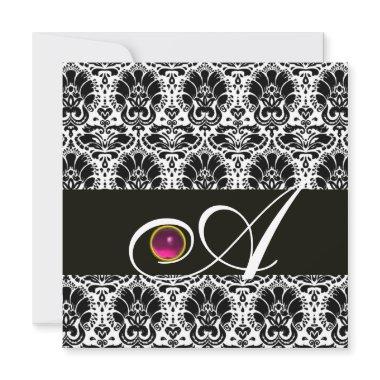 BLACK WHITE DAMASK MONOGRAM Pink Fuchsia Amethyst Invitations