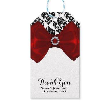Black & White Damask Red Bow Glam Sweet 16 Party Gift Tags
