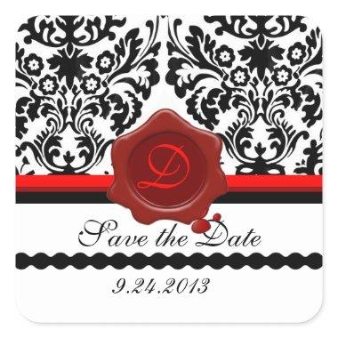 BLACK WHITE DAMASK RED WAX SEAL MONOGRAM